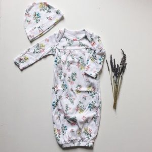 Floral newborn/ preemie/ 0-3 gown and hat